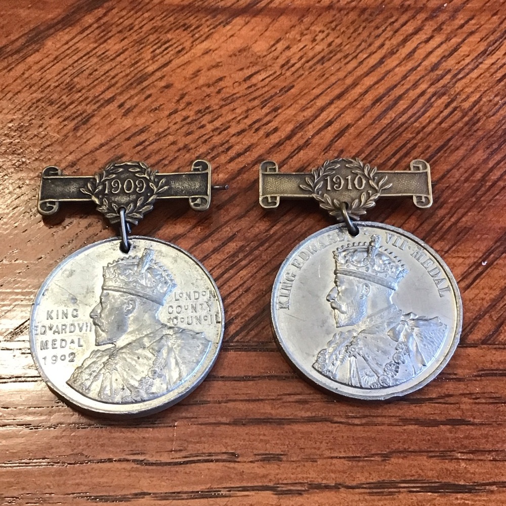 Vintage 1909 & 1910Silver Commemorative Medals King Edward